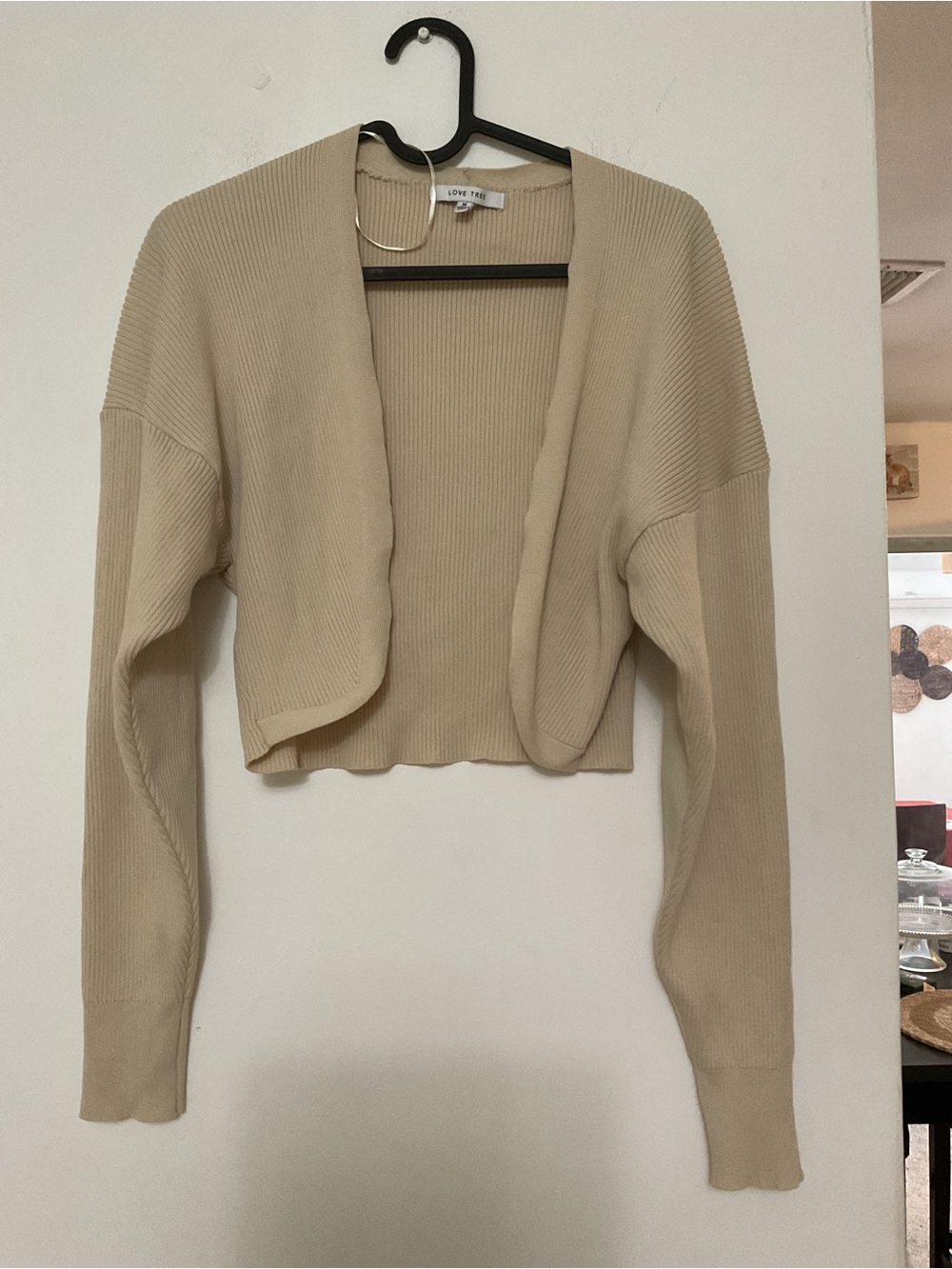 Love Tree Cropped Open-Front Cardigan in Beige
